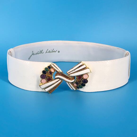 Judith Leiber white leather snake embossed belt - Picture 1 of 7